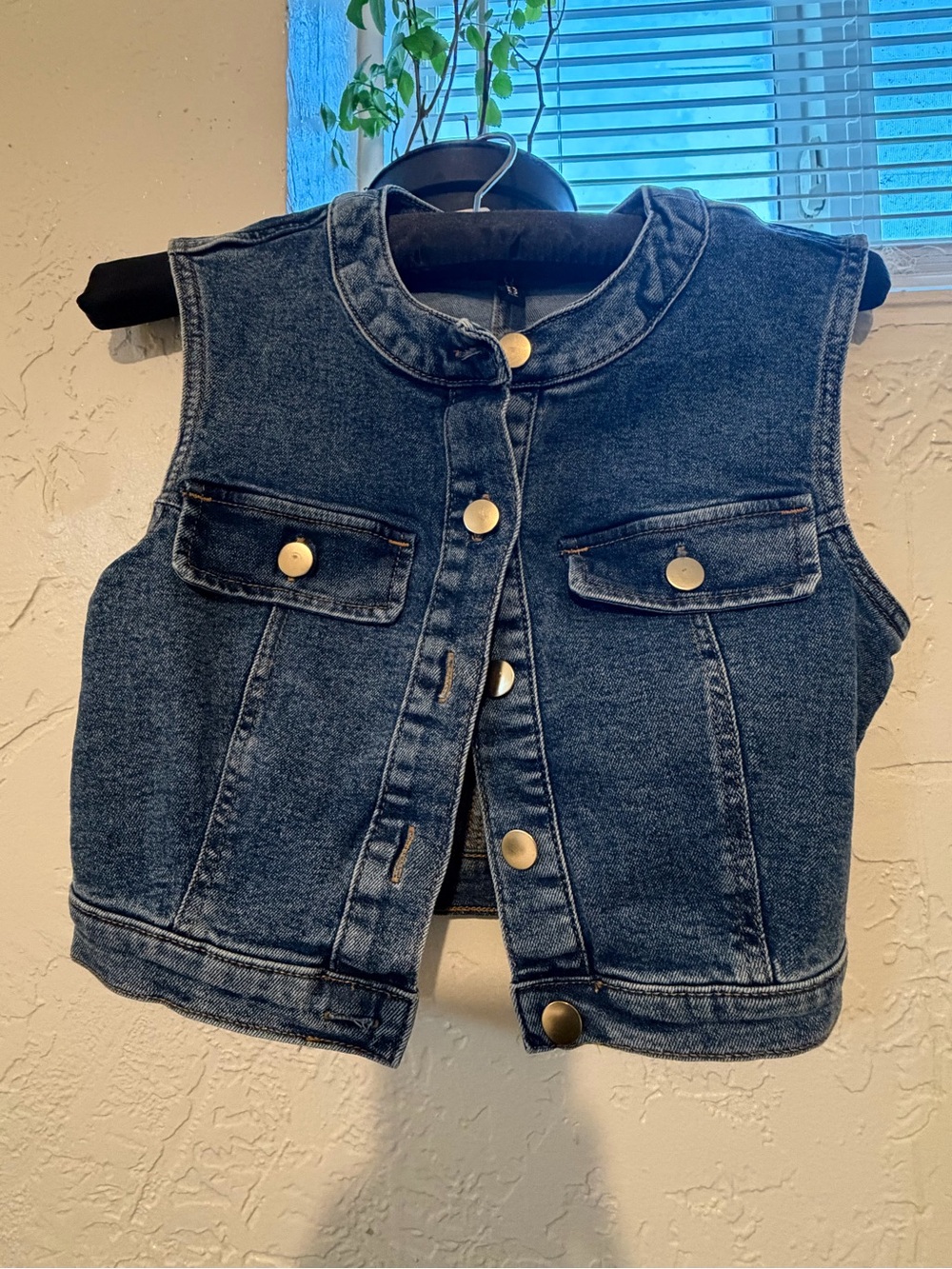 Divided Dark Blue Denim Vest with Gold Buttons